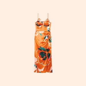 Reformation Orange Floral Midi Dress